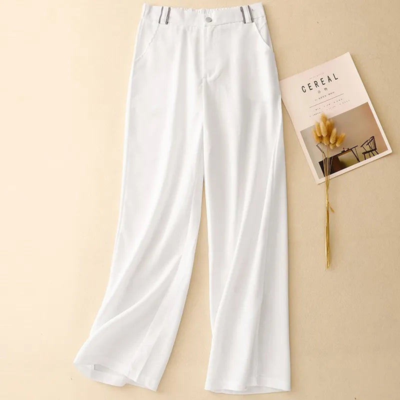 Women Casual Trousers Summer Simple Basics High Waist Female Straight Pants