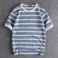 Summer Striped Short Sleeved Men Casual Cotton All Match Youth Half Sleeved Bottoming Pullover Round Neck T-Shirt