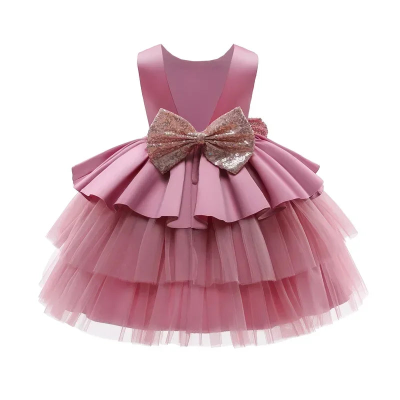 Toddler Baby Girls Big Bow Dress Princess Baptisms Dress for Girl Dress Baby Gown