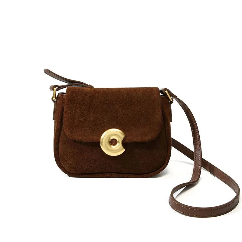 Chic Elegant Style Small Flap Bag Coffee Matte Women Crossbody Bag Retro Lady Shoulder Bag