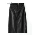 Genuine Leather for Women Wrap Long Skirt Belt Mid Length Front Slit Mid-Calf