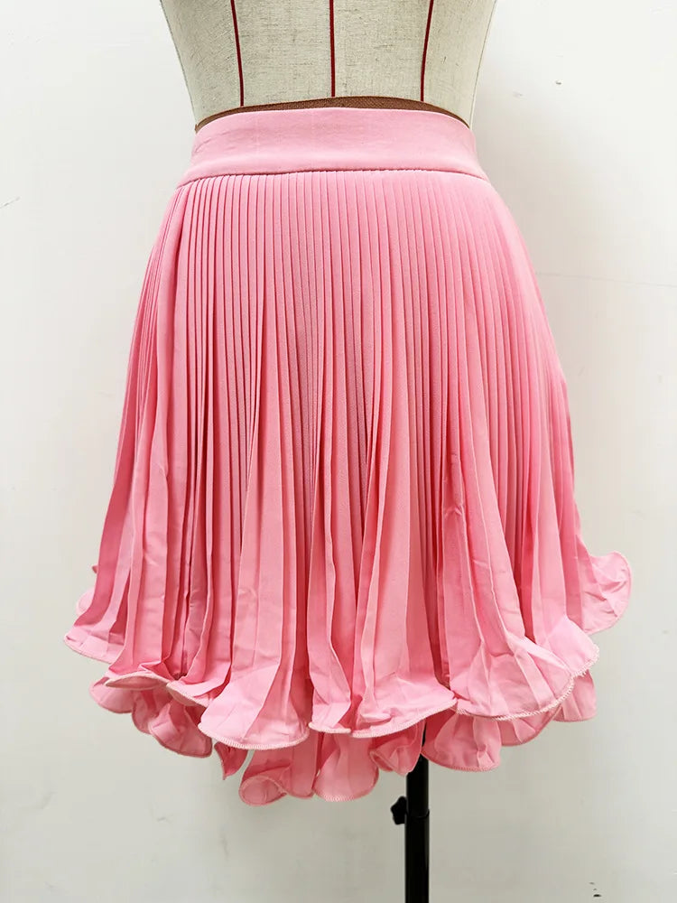 Summer Lady Double Layers Quality Office Mini Pleated Solid Short Ruffles Skirt For Women