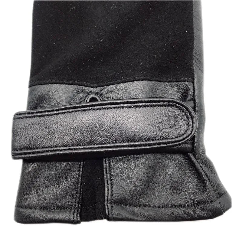 Winter men's leather gloves wrist genuine leather gloves wool lining machine sewing warm driving