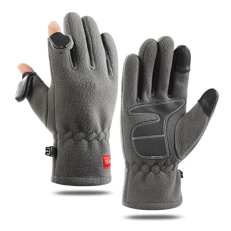 Men Winter Polar Fleece Silica Gel Non Slip Clamshell Show Finger Touch Screen Mitten Plus Velvet Thick Warm Sport Cycling Glove