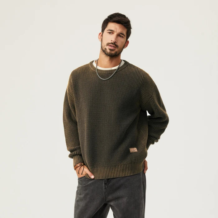 Autumn men knitwear casual loose gradient sweater men patch pullover tops