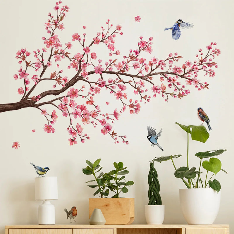 Blossom Flowers Branch Birds Floral Wall Stickers Furniture Background Wall Decals Murals