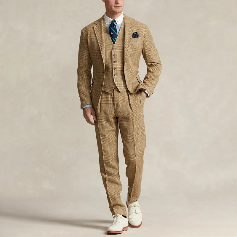 Classic Plaid Wool Men Pants Spring and Autumn Elegant Pants for Men