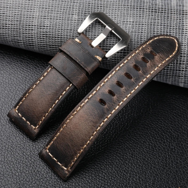 Handmade Leather Watchband 20 22 24MM Top Layer Italian Old Style Bracelet Suitable For Antique Straps