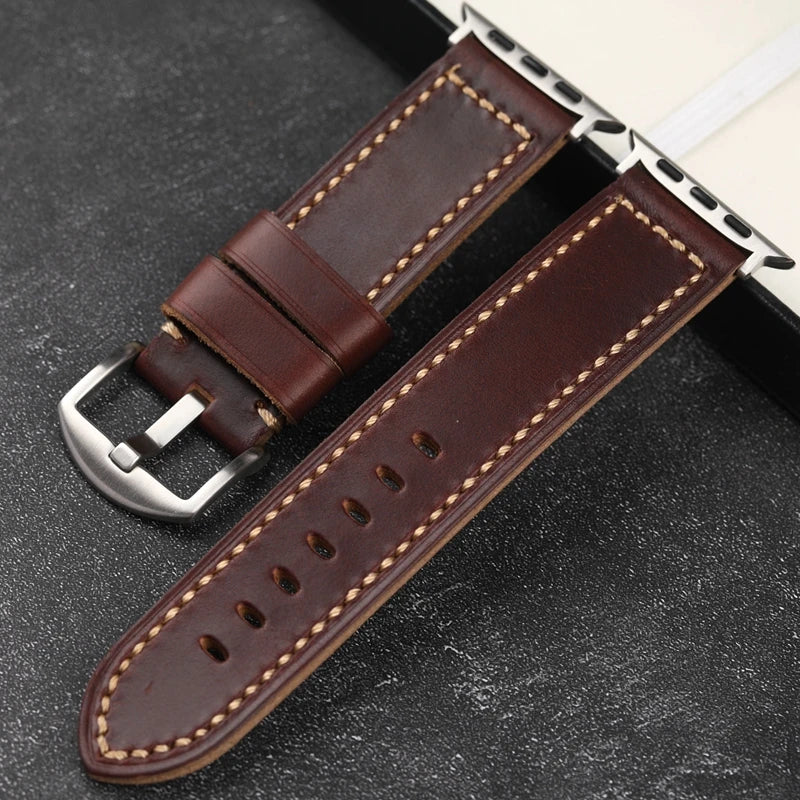 Handmade First Layer Leather Suitable For Apple Watch 49 45 44MM Leather Strap 8 /7Ultra Thickened Iwatch Men Brace
