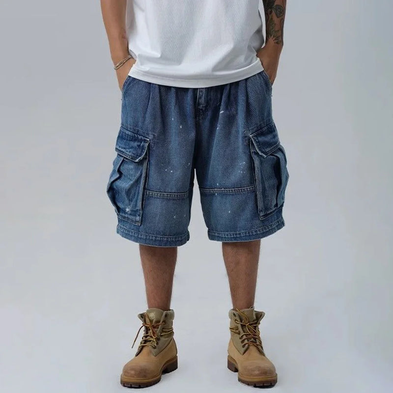 Men Denim Shorts Summer Trend High Street Loose Straight Wide-Leg Pants Men