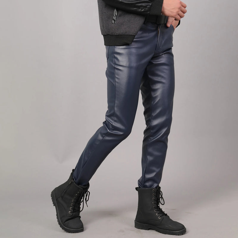 Spring Autumn Men's Leather Pants Trousers Punk