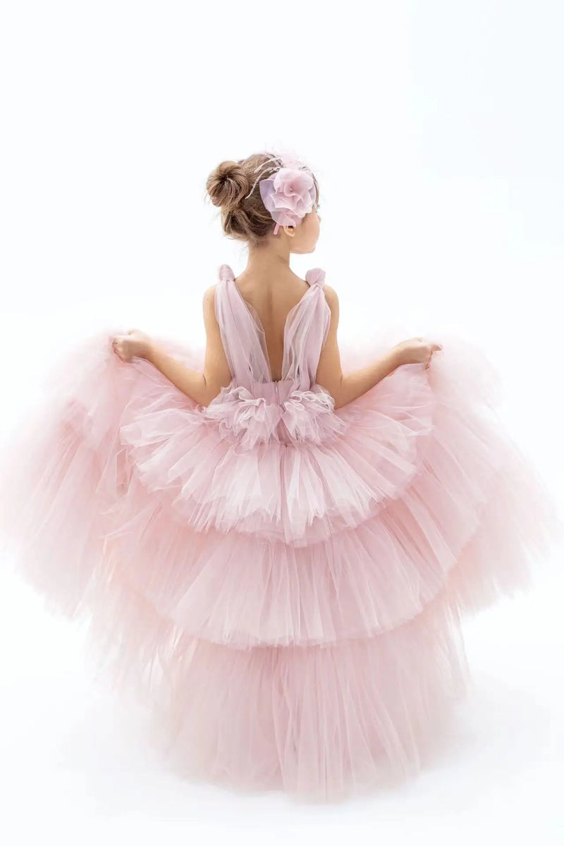 Light Pink Tiered Flower Girl Dress For Wedding Sleeveless Puffy Elegant Kids Birthday Party