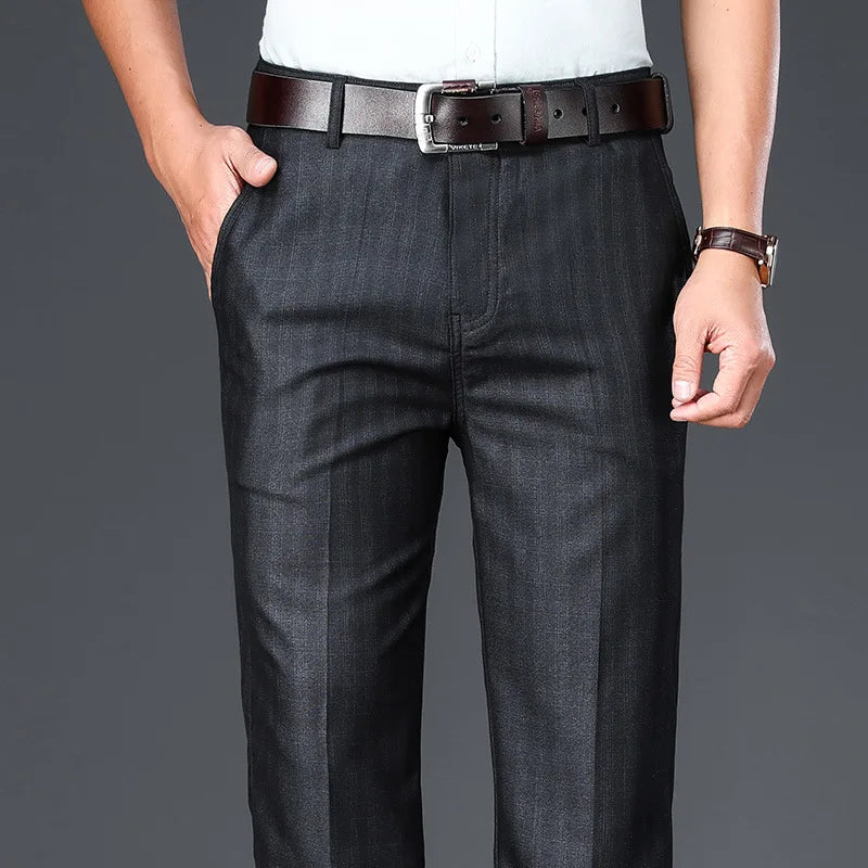 Men Pants Business Casual Pleated Trousers Straight Stretch Wrinkle Free Trousers Male Clothes