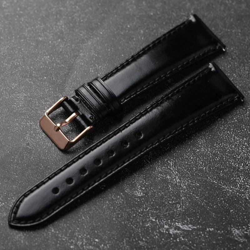 Handmade leather strap 20MM16MM ultra-thin quick release male black soft leather strap