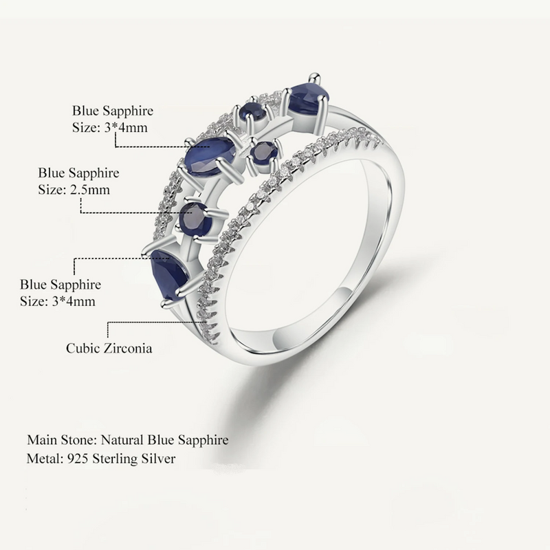 Natural Blue Sapphire Ring 925 Sterling Silver Fancy Classic Oval Gemstone Rings For Women Fine Jewelry