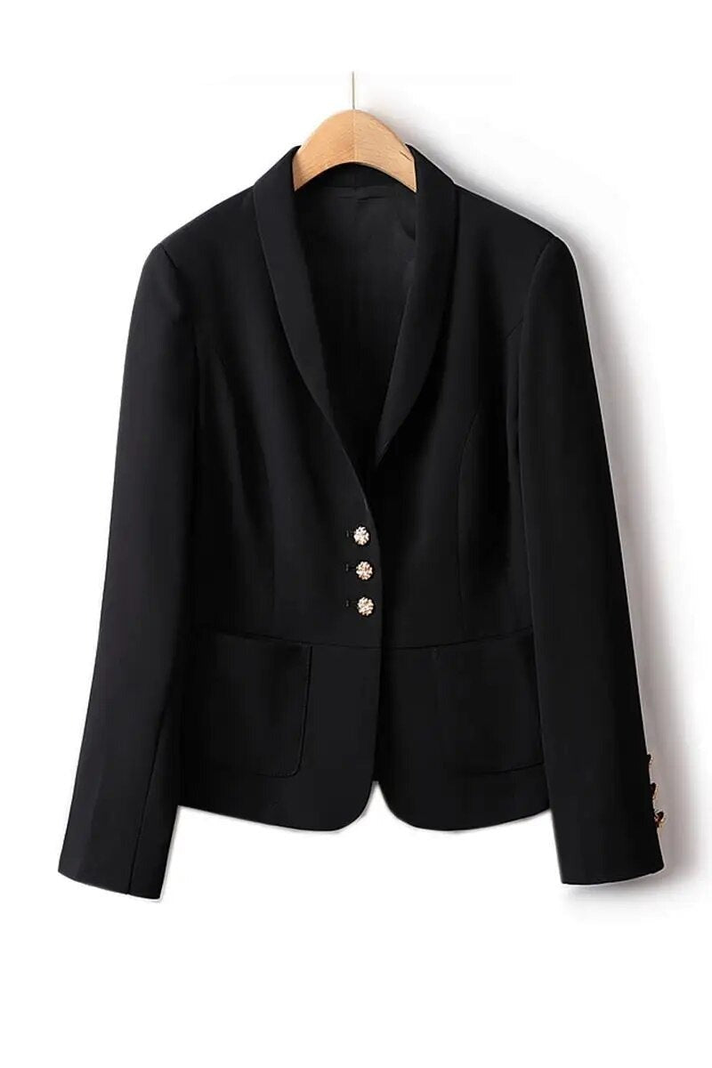 Spring Outerwear Elegant Intellectual Suit Jacket Female Black Single-breasted Short Blazer