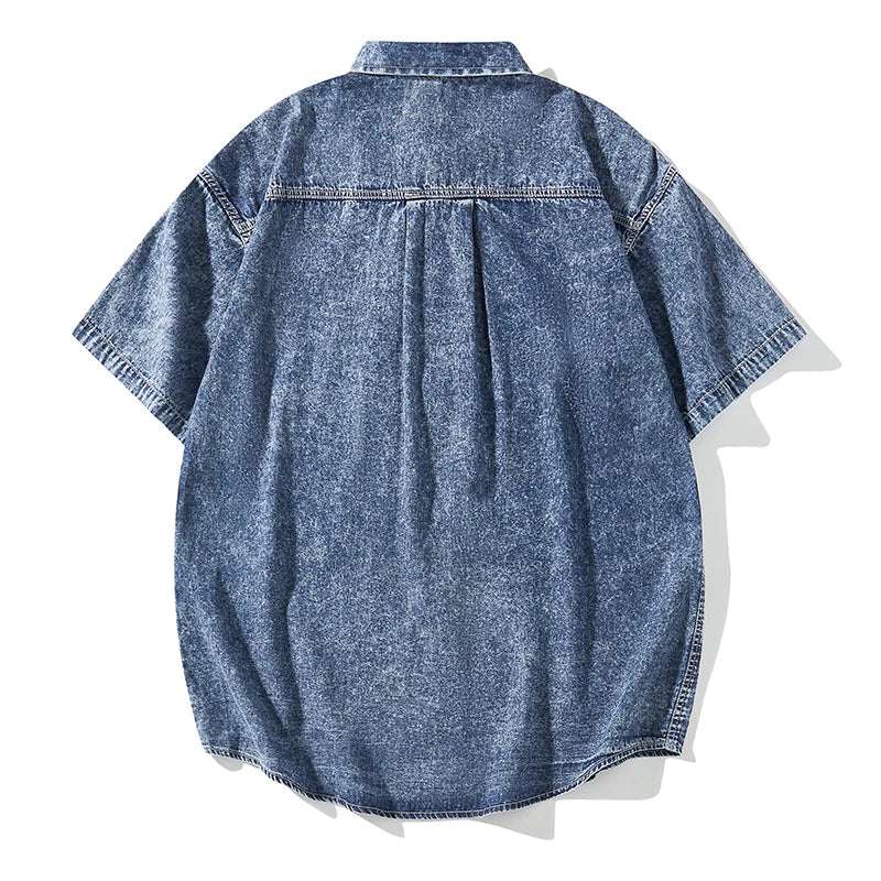 Short sleeved Casual Denim Shirt Lapel Shirt