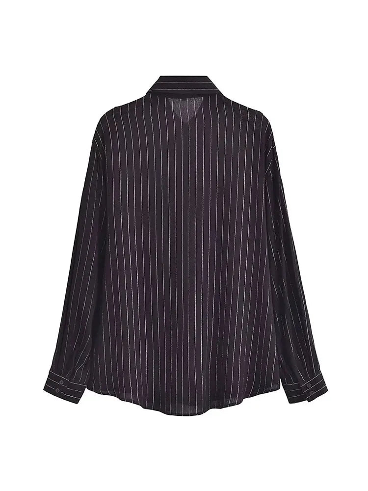 Spring Autumn Women stripe Loose Blouses Vintage Female Shirts Chic Tops