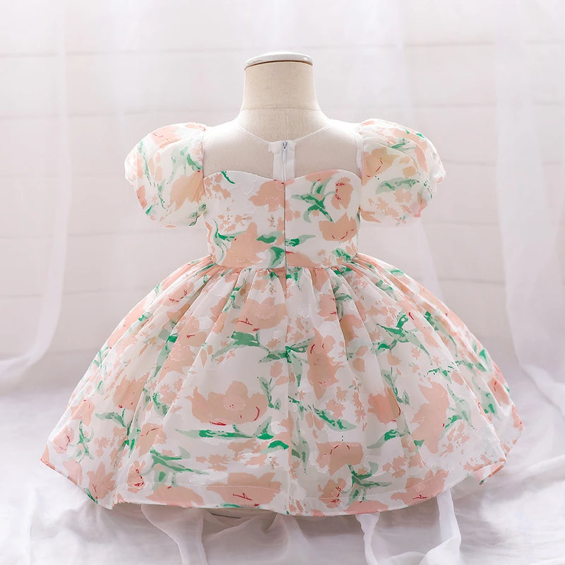 Floral Baby Girl Dress Birthday Party Baptism Pink Clothes Toddler Fluffy Outfits