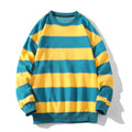 Spring Fall Striped Sweatshirt Contrast Color Patchwork O-neck Loose Casual Pullovers