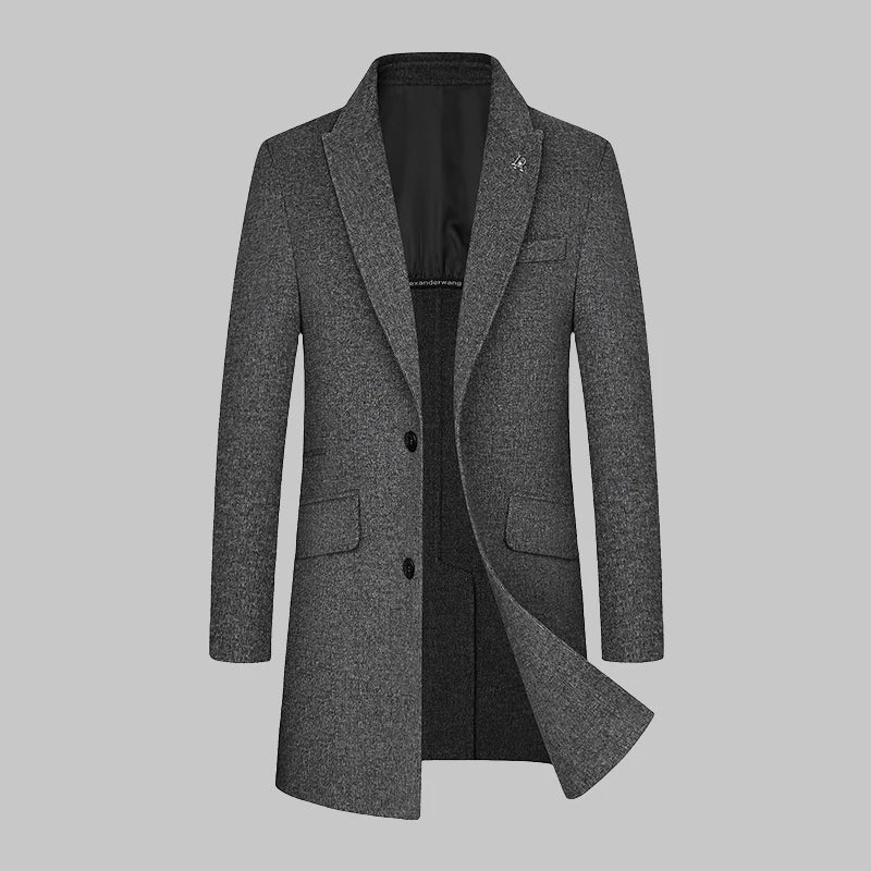 winter Men's Handsome Handmade Double-sided Wool Coat Medium Length Suit Collar Wool Coat Men's Coat