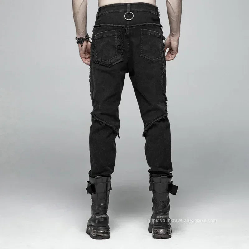 Men's Punk Rock Broken Gothic Casual Male Motocycle Denim Pants