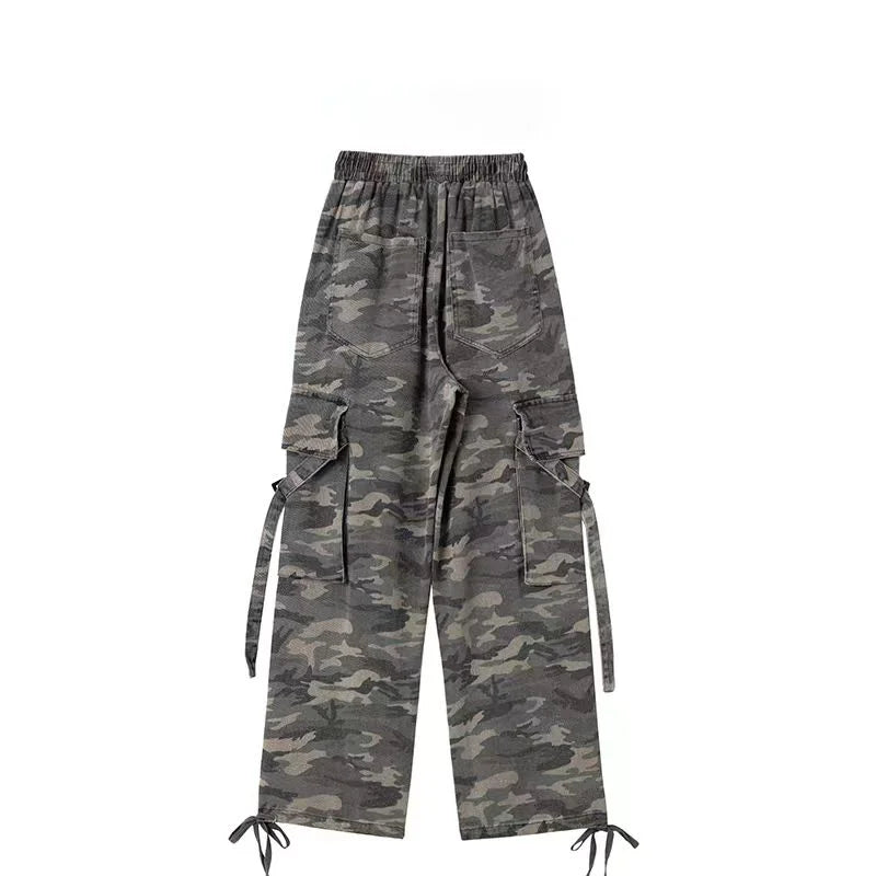 Women Camouflage Cargo Pants Streetwear Oversize Wide Leg Pants Trousers Clothes