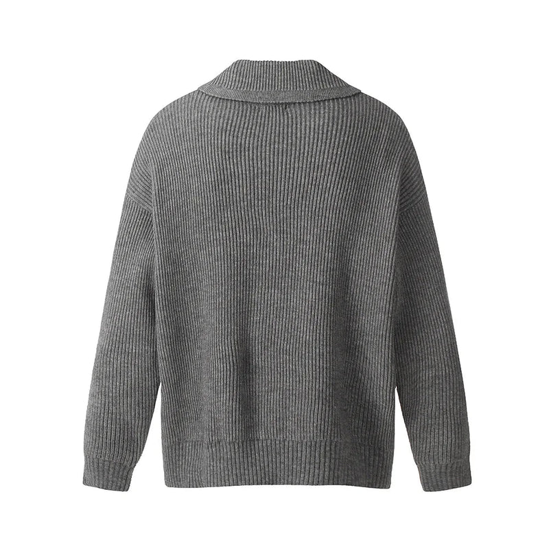 Lapel Knitted Sweater Men Solid Color Casual Streetwear Autumn Winter Single Breasted Sweater Men