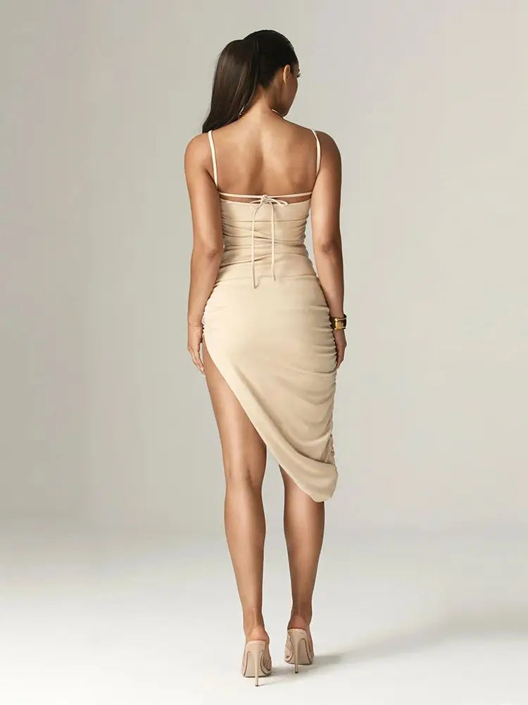 Women Fold Sleeveless Backless Midi Dress