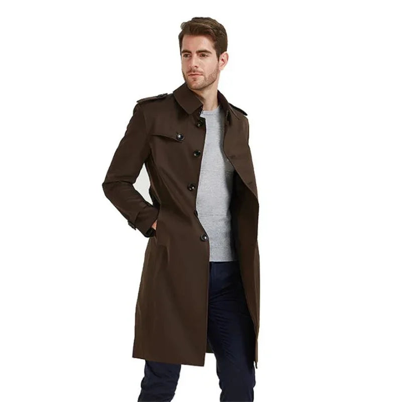 Men trench coat slim-fit windbreaker long youth autumn style British