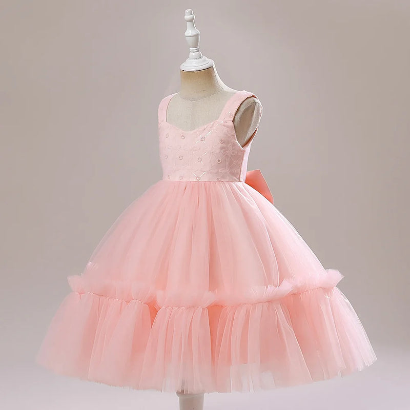 Girls Party Dresses Old Children Pink Dress Sweet Birthday Wedding Ball Gown Kids