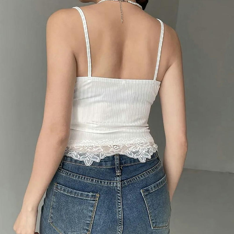 Floral Bralette Women Tank Top Deep V Neck Slim Fit Sleeveless Pullover Solid Sexy Lace Sling Camisole Lady Vest T-shirt