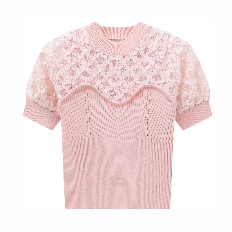 Elegant Lace Crochet Hollow T-shirt Women Thin Knitted Summer Casual All Match