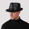 Man Genuine Leather Jazz Fedora Gentleman  Brim Fitted Top Hat