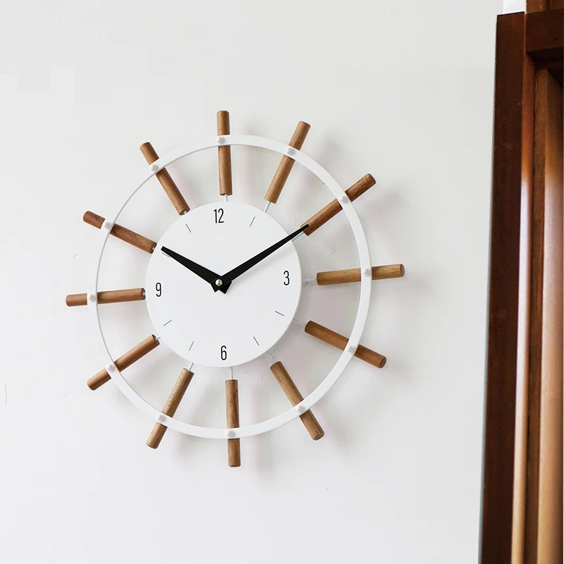 Nordic living room clock solid wood wall clock simple modern art decorative clock hanging wall