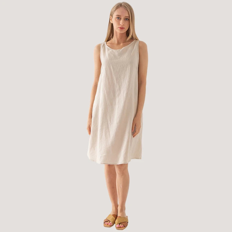 Linen Women Dress Loose Sleeveless Elegant Dresses For Women Sundress