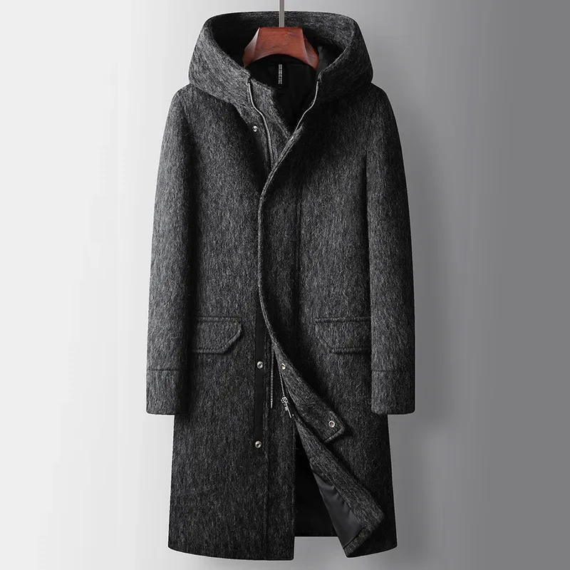 Wool Coat For Men Autumn Winter Business Hooded Woolen Man Trench Coat Men's Coats