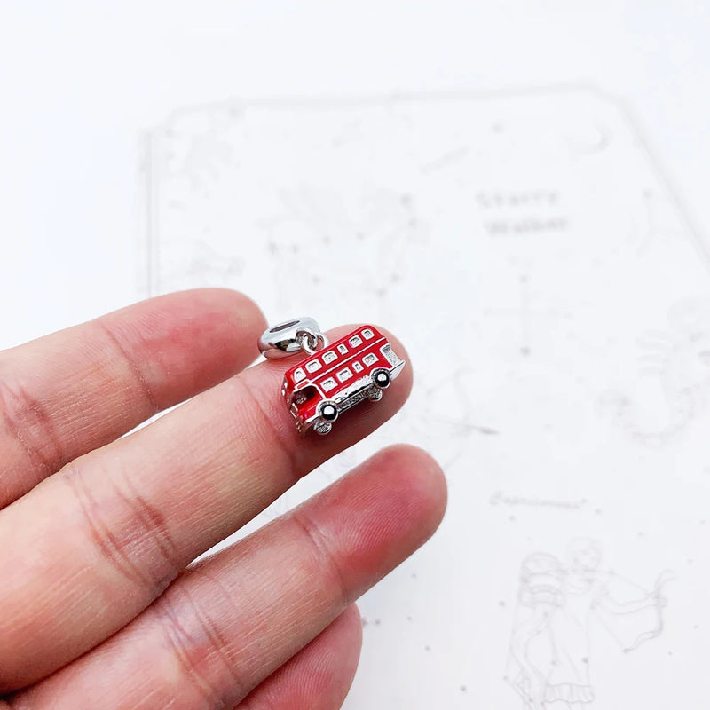 Red London Bus Charm Pendant 925 Sterling Silver Trendy Gift For Women Men Jewelry