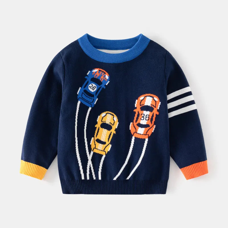 Children Clothing Sweater Boys Autumn Double-layer Cotton Knitting Sweater Winter Boys Car Long Sleeve Sweater