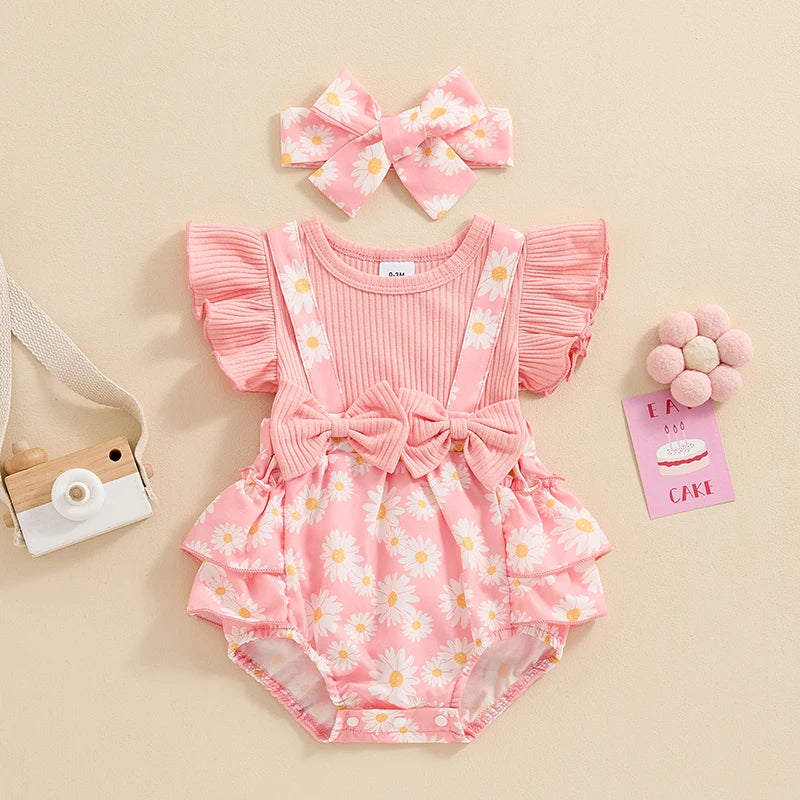 Baby Girl Clothes Ruffle Butt Romper Daisy Overalls Jumpsuit Summer Outfit