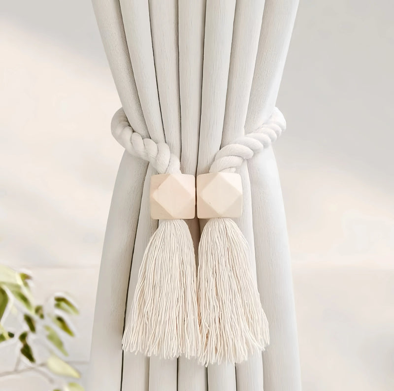 Hand-woven solid wood magnetic knot curtain tiebacks