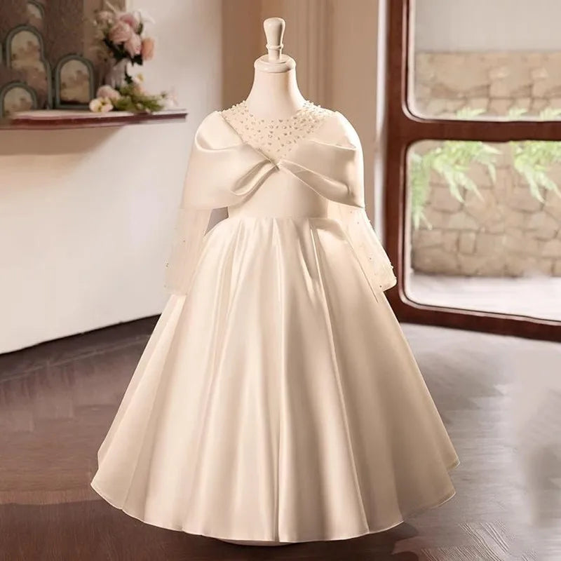 Children's White Evening Gown Wedding Birthday Party Girls Dresses Bridesmaid Dress