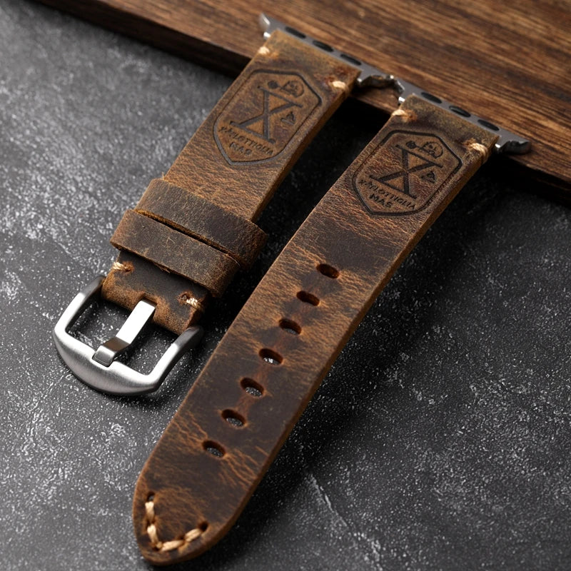 Apple Watch Strap Genuine Leather Apple Iwatch7/8ultra Watchband Thickened Rugged Men Bracelet