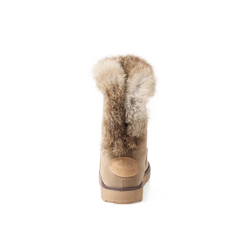 Winter Women Snow Furry Boots Thick Fur Lady Shoes Low Heels