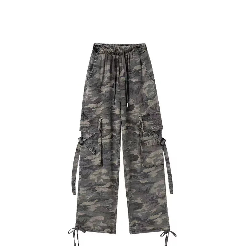 Women Camouflage Cargo Pants Streetwear Oversize Wide Leg Pants Trousers Clothes