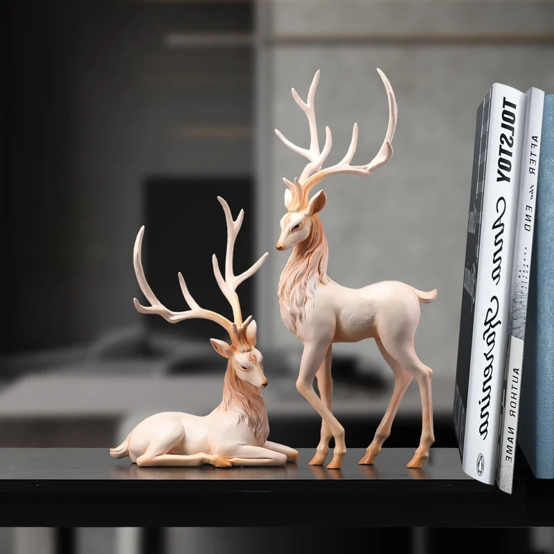 Nordic Art Room Decor Elk Statue Miniature Animal Figurines Living Room Table Ornaments Resin Crafts Sculpture Modern