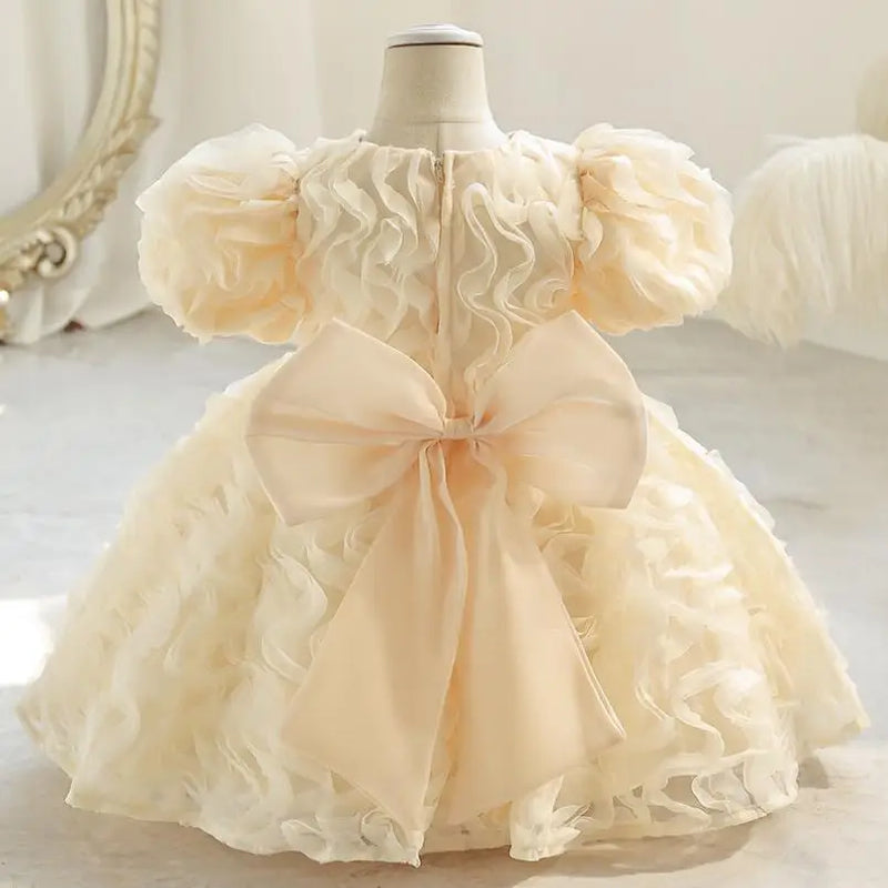 Princess Gown Bow Mesh Design Infant Birthday Baptism Easter Party Girls Dresses