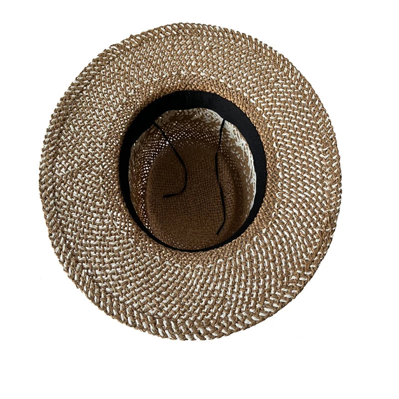 Women Summer Sun Straw Hats Handmade Crochet Concave Top Bee Fedoras Caps