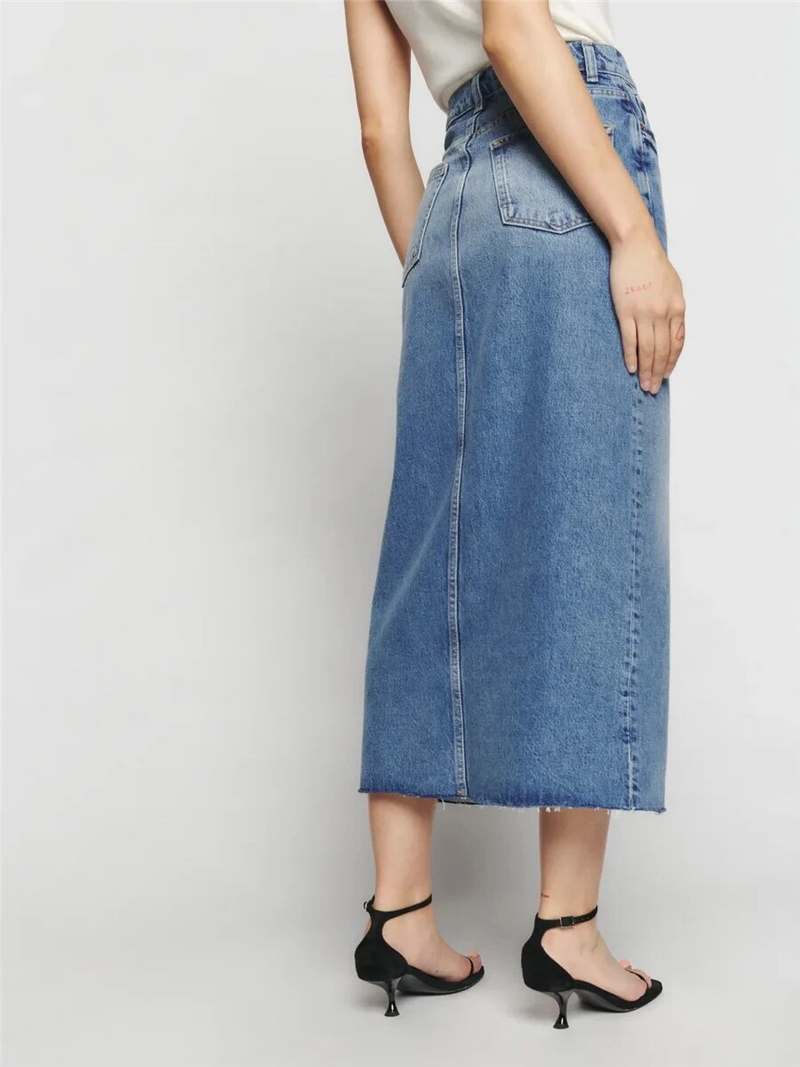 Women's Denim Half Skirt Washed Denim Summer Long Skirts