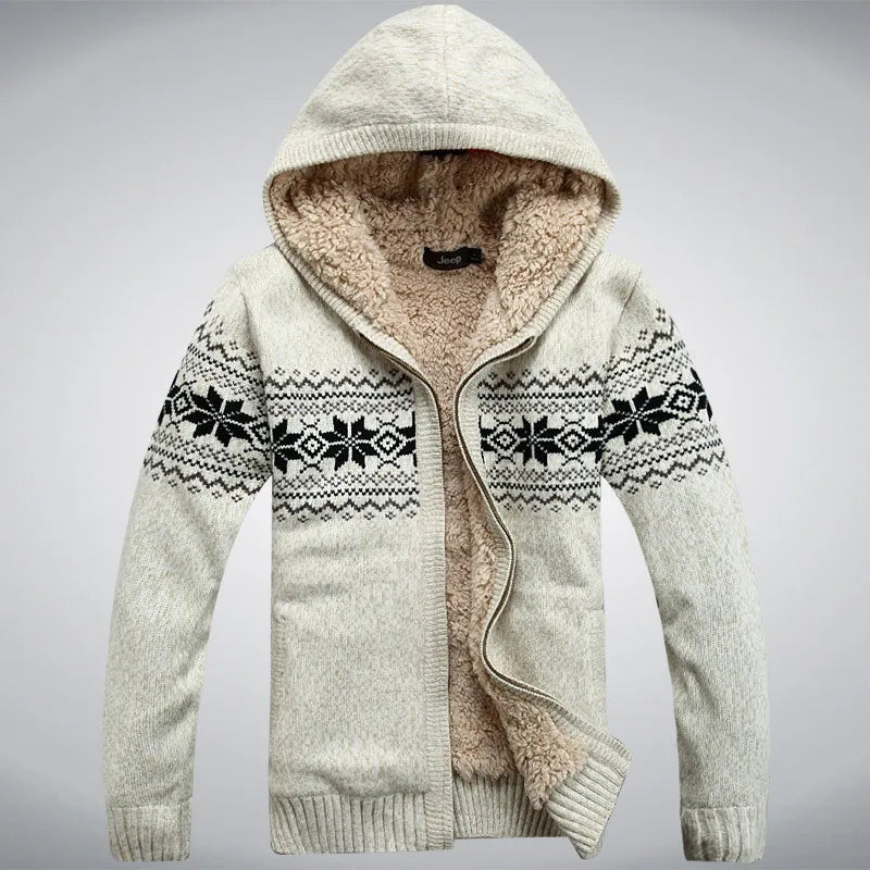 Hooded Winter Sweater Fleece Wool Men Cardigan outwear Coats Knitted Sweater